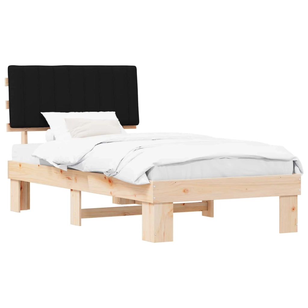 Letto con Testiera Rivestita Nero 100 x 200 cm Pino massello