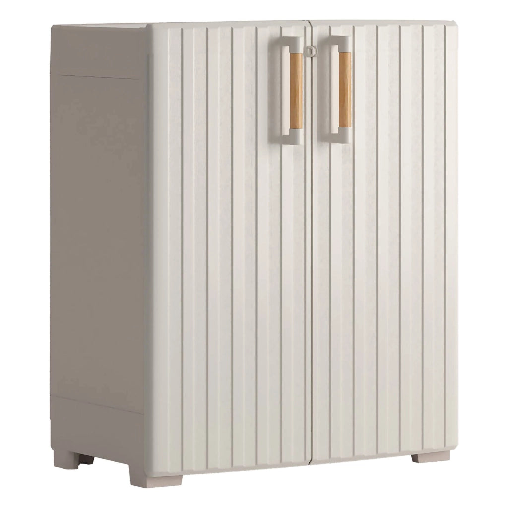 Armadio da esterno Melville, Mobile outdoor, Mobiletto giardino multiuso, Contenitore per balcone o garage, Made in Italy, 80x45 h98 cm, Sabbia