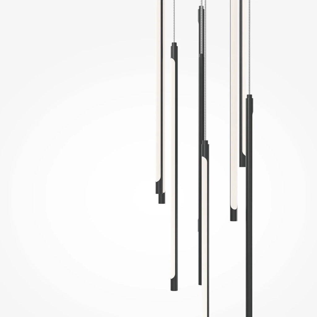 Maytoni Lampadario Moderno Light Stick 9 luci LED integrato nero alluminio diffusore acrilico