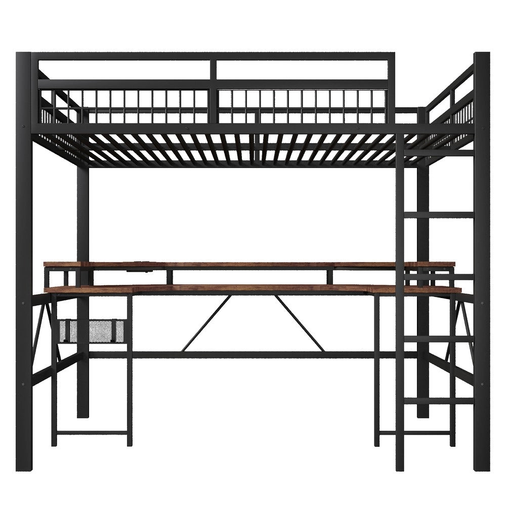 Letto a Soppalco con Scrivania e LED ¨C Xylo ¨C Metallo Nero 140x200