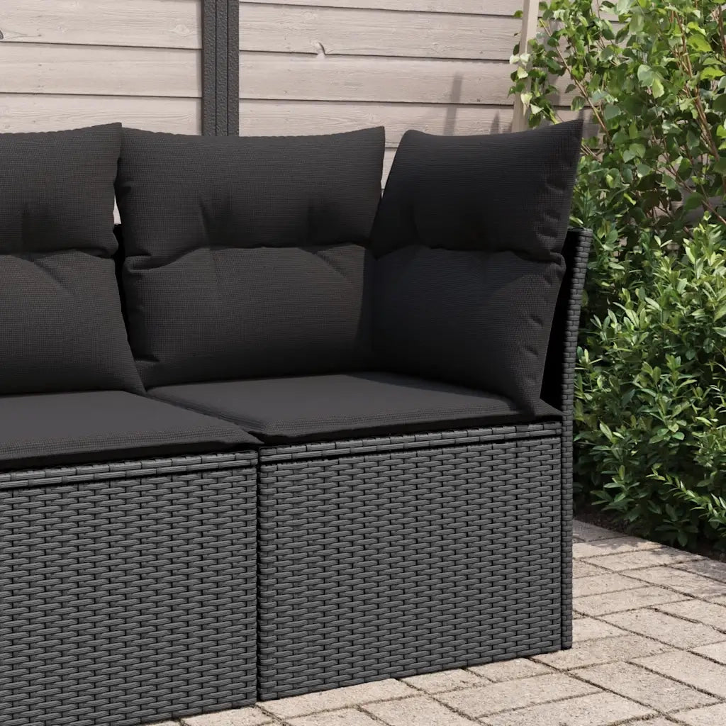 Divano da giardino angolare con cuscini nero in polyrattan 365985