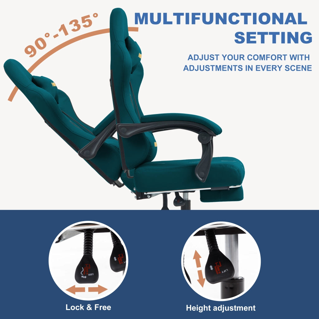 Sedia da gaming con poggiapiedi ¨C zephmum ¨C imbottita, similpelle, blu navy
