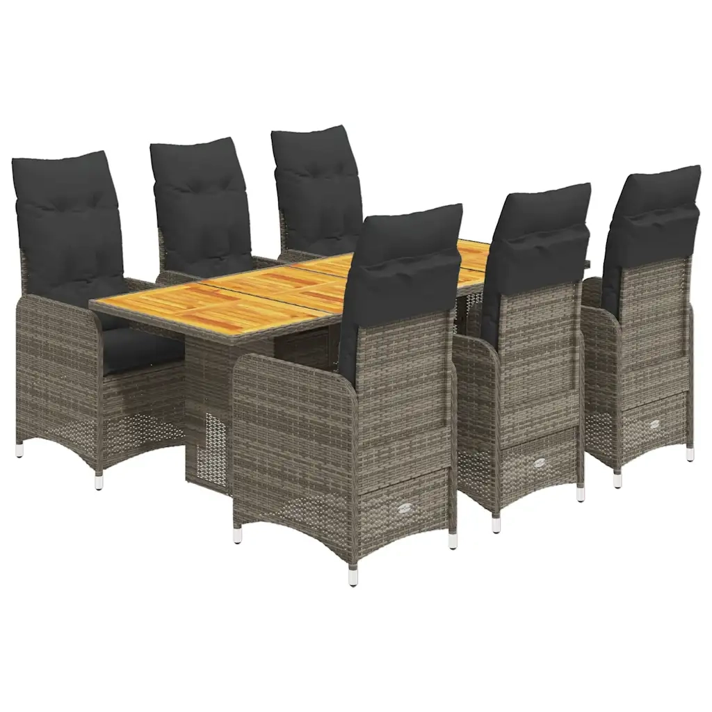 Set BistrÃ² da Giardino 7 pz con Cuscini in Polyrattan Grigio