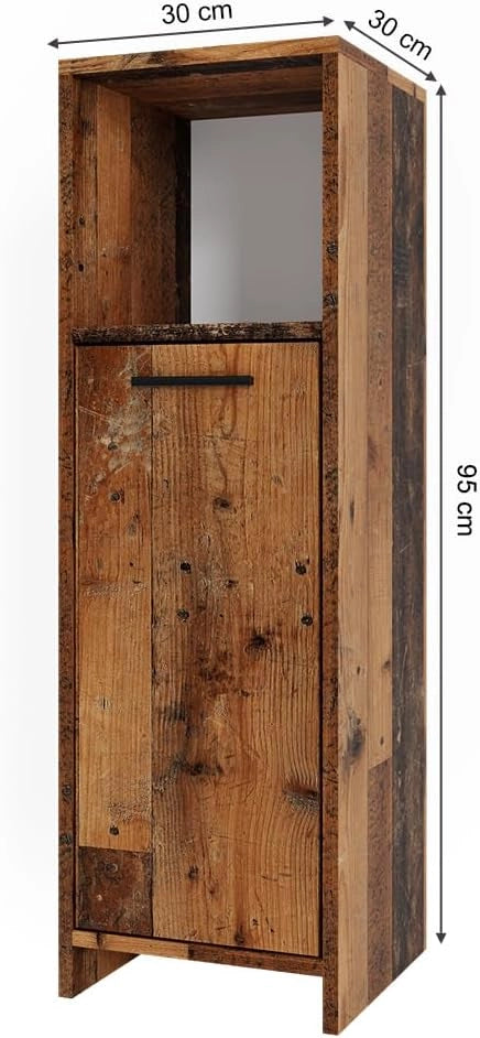 Mobiletto bagno Kiko, Rovere rustico, 30 x 95 cm, combinabile con la serie Kiko per la conservazione in bagno