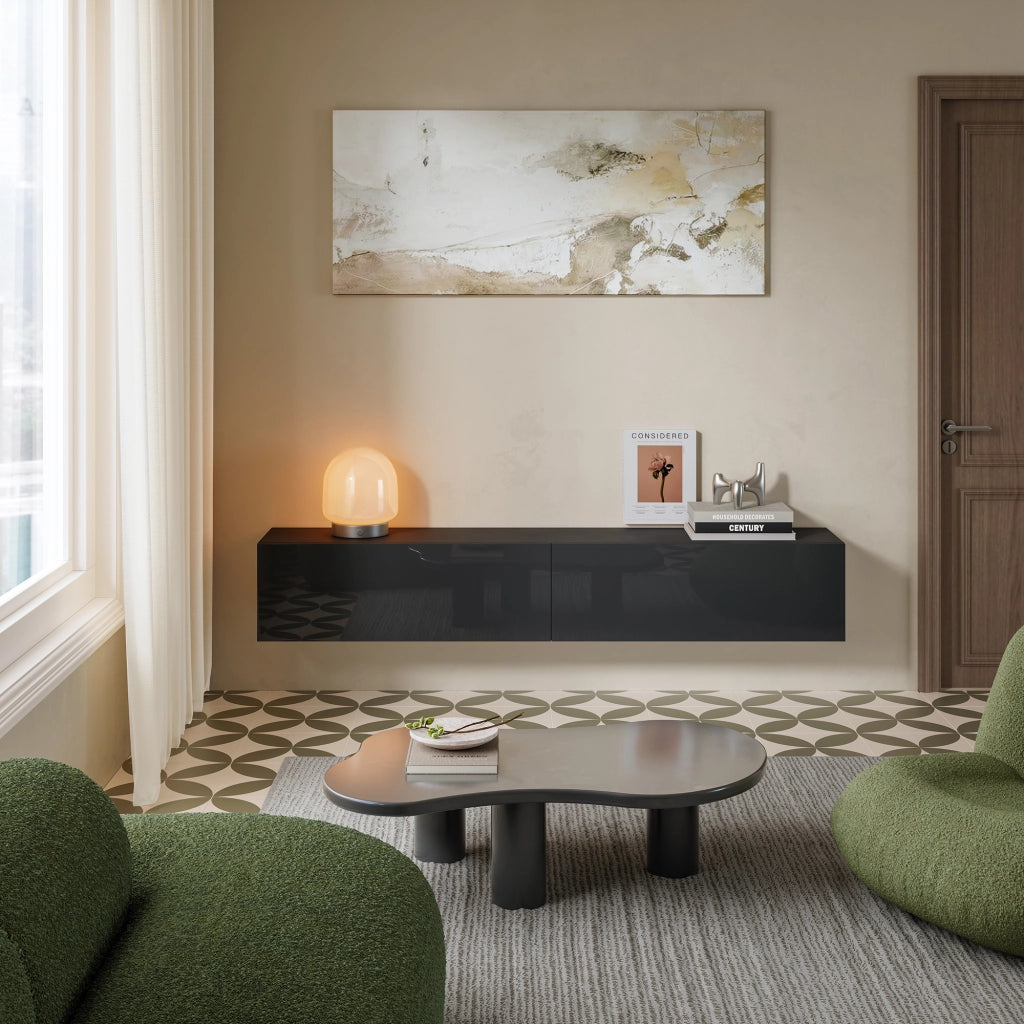 Mobile Pensile Evaton Porta TV da Parete 180 x 32 x 30 cm - Nero Lucido [en.casa]