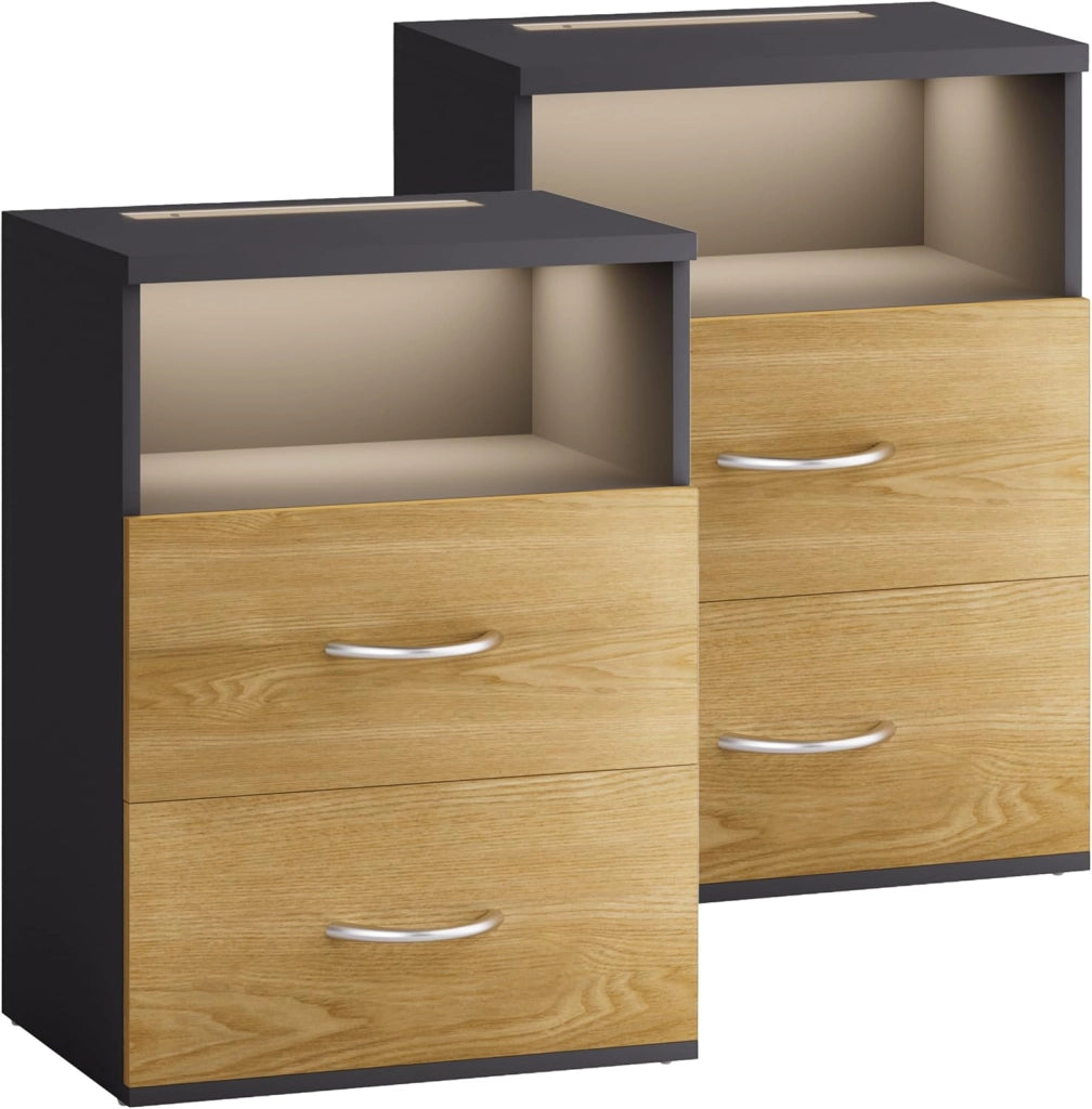 ® Comodino Illuminazione LED Touch 40x28x55cm in Legno 2 Cassetti Camera da Letto Soggiorno Tavolino Comodini
