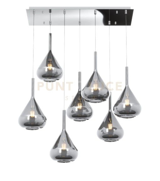 SOSPENSIONE CROMO 7 LUCI RETTANGOLARE VETRI FUME 1177CR-S7 R-FU