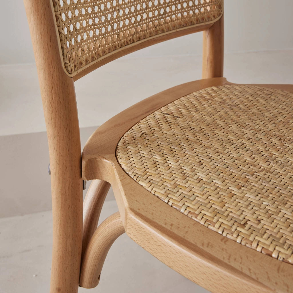 Set di 2 sedie vintage in legno e rattan, marrone naturale