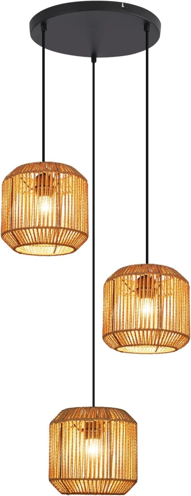 Lampada a sospensione ZMH vintage E27 nera a 3 luci (lampadina non inclusa)