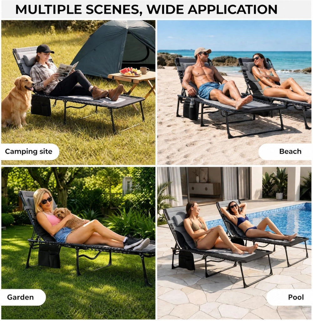 Set di 2 Sdraio da Giardino XXL Pieghevoli, 199×66×35 cm – Lettino Prendisole con Schienale Regolabile a 5 Posizioni, Sdraio da Esterno Extra Large fino a 150 kg, Sdraio Pieghevole