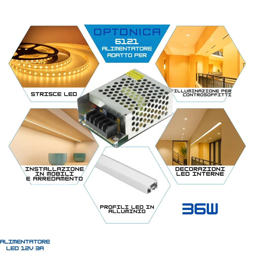 Alimentatori in metallo 12v per strisce led vari wattaggi *** potenza 24w, confezione 1