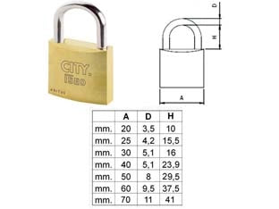 LUCCHETTO OTTONE ARCO NORMALE ADITUS CITY P700- - mm.60 (P70060377.K1) - 10 pezzi ISEO