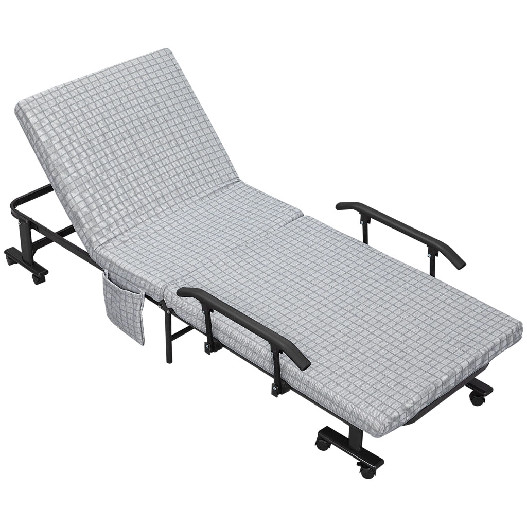 Letto pieghevole con schienale regolabile e braccioli ¨C zephmum ¨C grigio chiaro e nero, struttura in acciaio, 190x76x33 cm