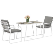 EasyComfort Set da Esterno 3 Pezzi con 2 Sedie con Braccioli e Cuscini e Tavolo con Piano in Vetro, Bianco
