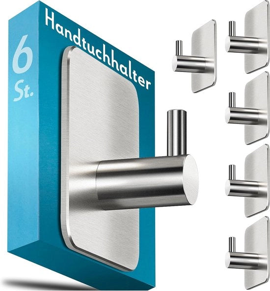 Set di 6 grappini per asciugamani in acciaio inox - appunti adesivi idrorepellenti - stile e design moderno - grappini per asciugamani per bagno - set di 6 pezzi