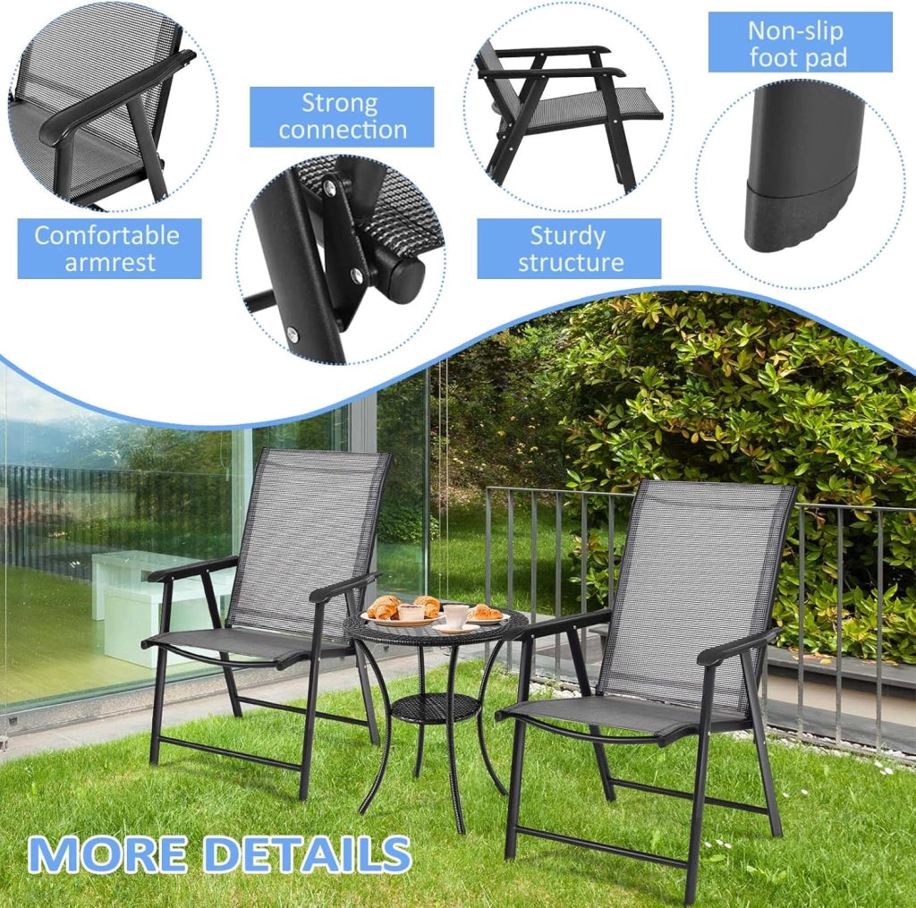 Set di 2 Sedie da Giardino Pieghevoli con Schienale Alto, Sedie da Esterno in Tessuto e Metallo, Carico 150 kg, Poltrona da Balcone, Terrazza, Sala da Pranzo, Cortile (Grigio)