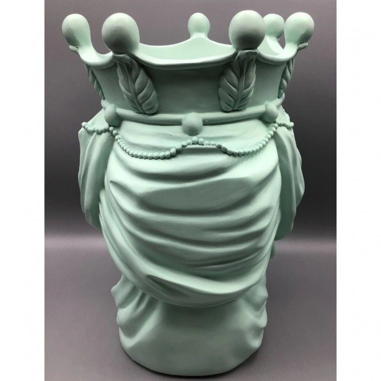 Coppia di Vasi Teste di Moro in Resina colore Menta, altezza 28 cm