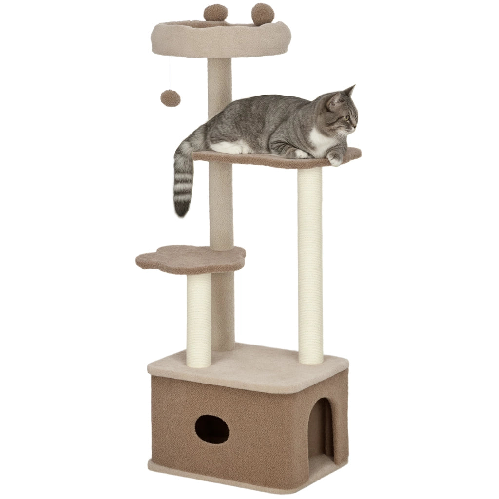 Albero tiragraffi per gatti con piattaforme, nido e corda di juta ¨C zephmum ¨C 133 cm