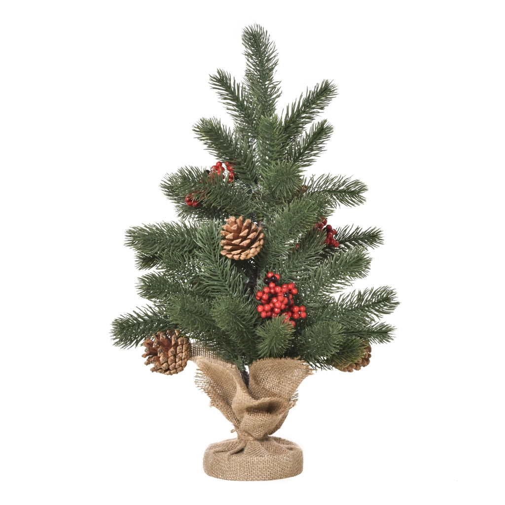 Albero di Natale artificiale in abete da 50 cm con 55 rami, 4 bacche rosse e 4 pigne, base stabile in PE e cemento, ?28 x 50 cm