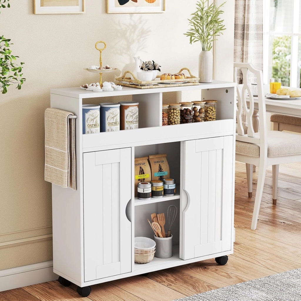 Mobile Bagno con Ruote, Mobiletto Laterale con Ripiano Regolabile, Porta Asciugamani e Ruote, Mobile Indipendente a Terra per Soggiorno, Cucina e Ingresso, 75 x 20 x 72 cm
