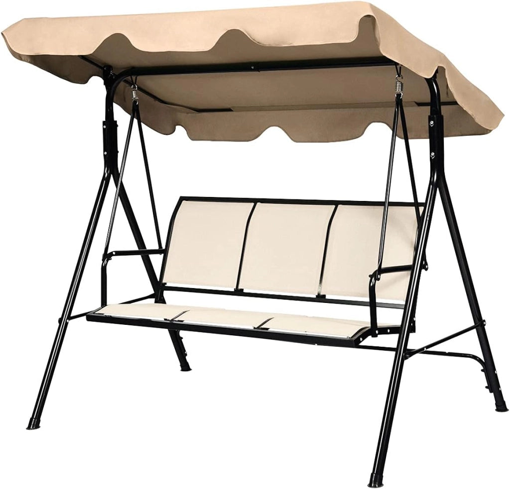Dondolo da Giardino, a 3 Posti, Tetto di Ricambiabile, Telaio in Metallo e Texteline, con Copertura Anti-UV e Anti-Acqua, Arredo per Esterno, 173x119x152 cm, 2 Colori (1)