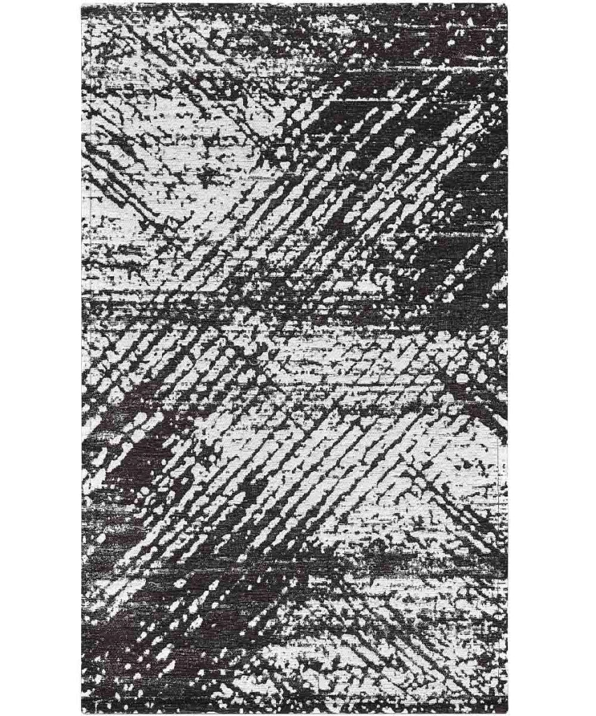 Tappeti Arredo ESSENZA NERO disegno moderno astratto contemporaneo, multiuso lavabile antiscivolo cm.65x110 (Coppia)