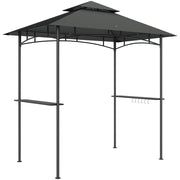 Gazebo barbecue ignifugo con LED 240 x 150 x 258 cm doppio strato di tetto mensole laterali protezione UV colore grigio scuro per giardino e feste