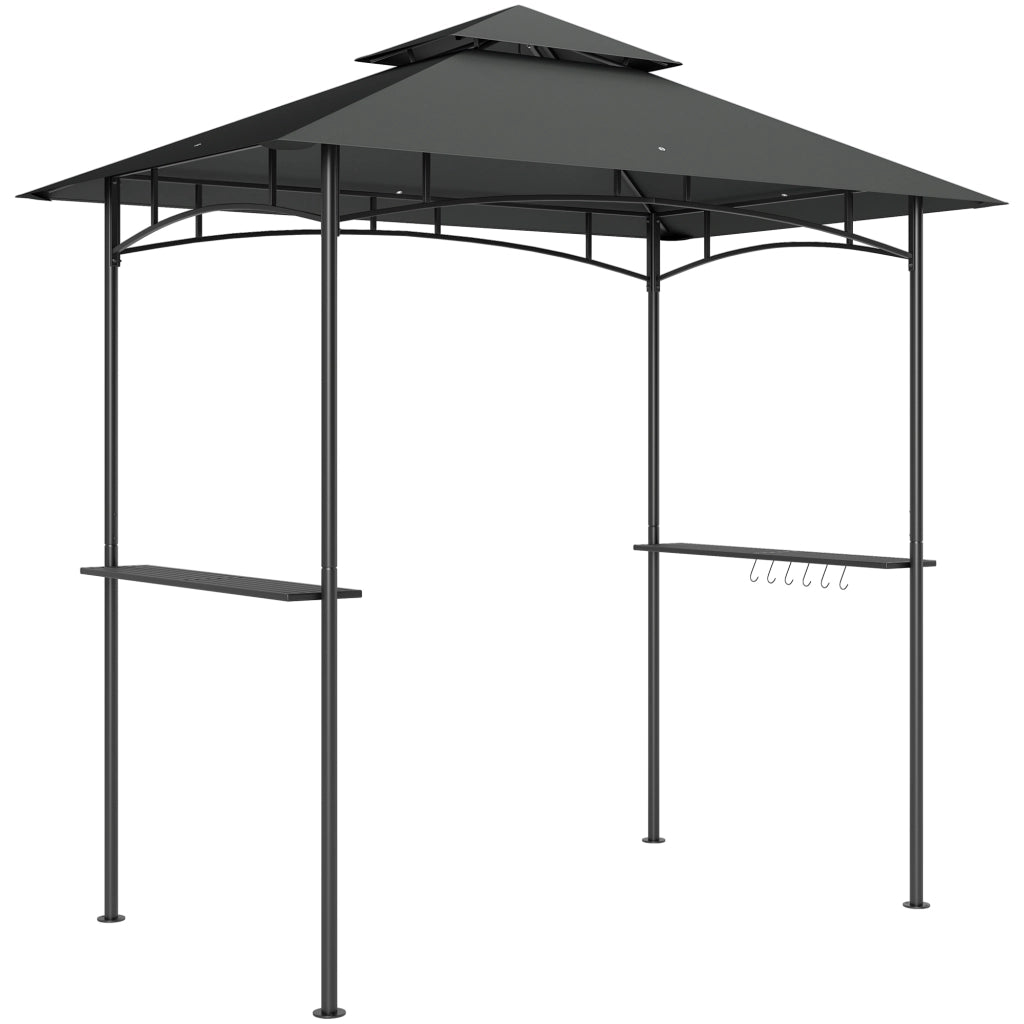 Gazebo barbecue ignifugo con LED 240 x 150 x 258 cm doppio strato di tetto mensole laterali protezione UV colore grigio scuro per giardino e feste