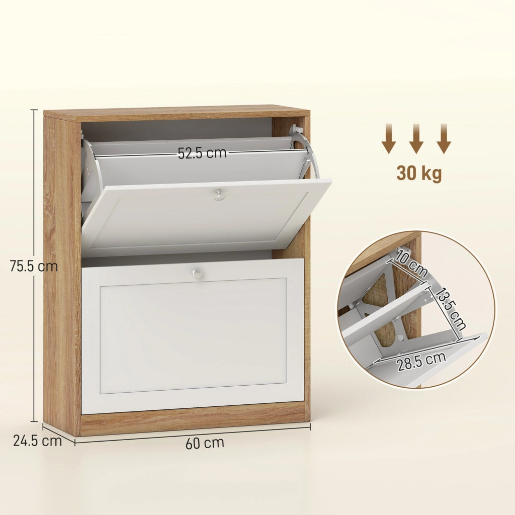 Scarpiera Slim con 3 Ripiani Regolabili a 2 Livelli per 12 Paia, in Truciolato e MDF, 60x24.5x75.5 cm