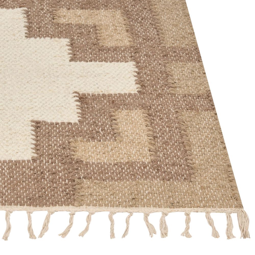 Tappeto in iuta intrecciata di cotone naturale beige con nappe a motivo geometrico 160 x 230 cm stile boho soggiorno camera da letto