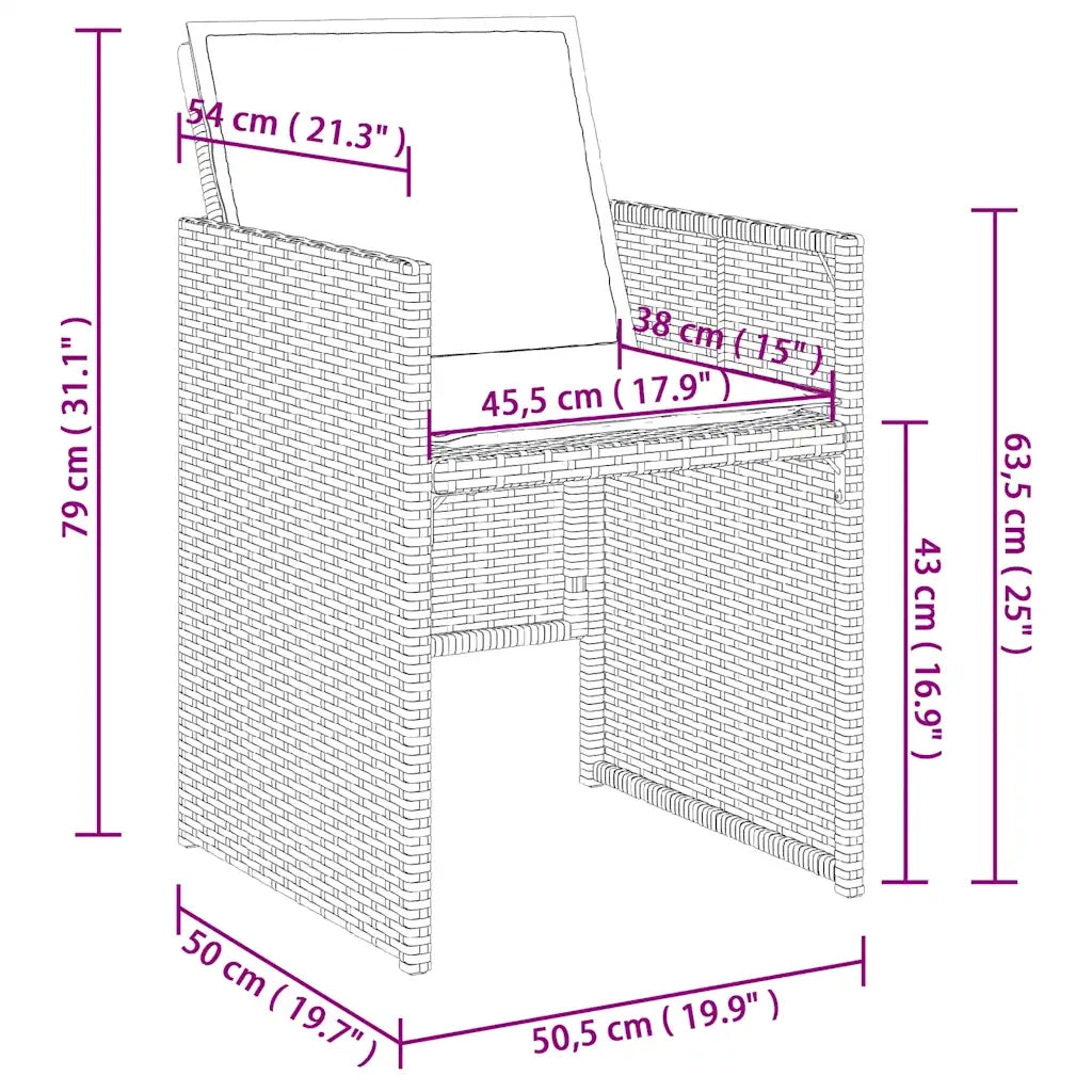 Set da Pranzo da Giardino 13pz con Cuscini Grigio in Polyrattan