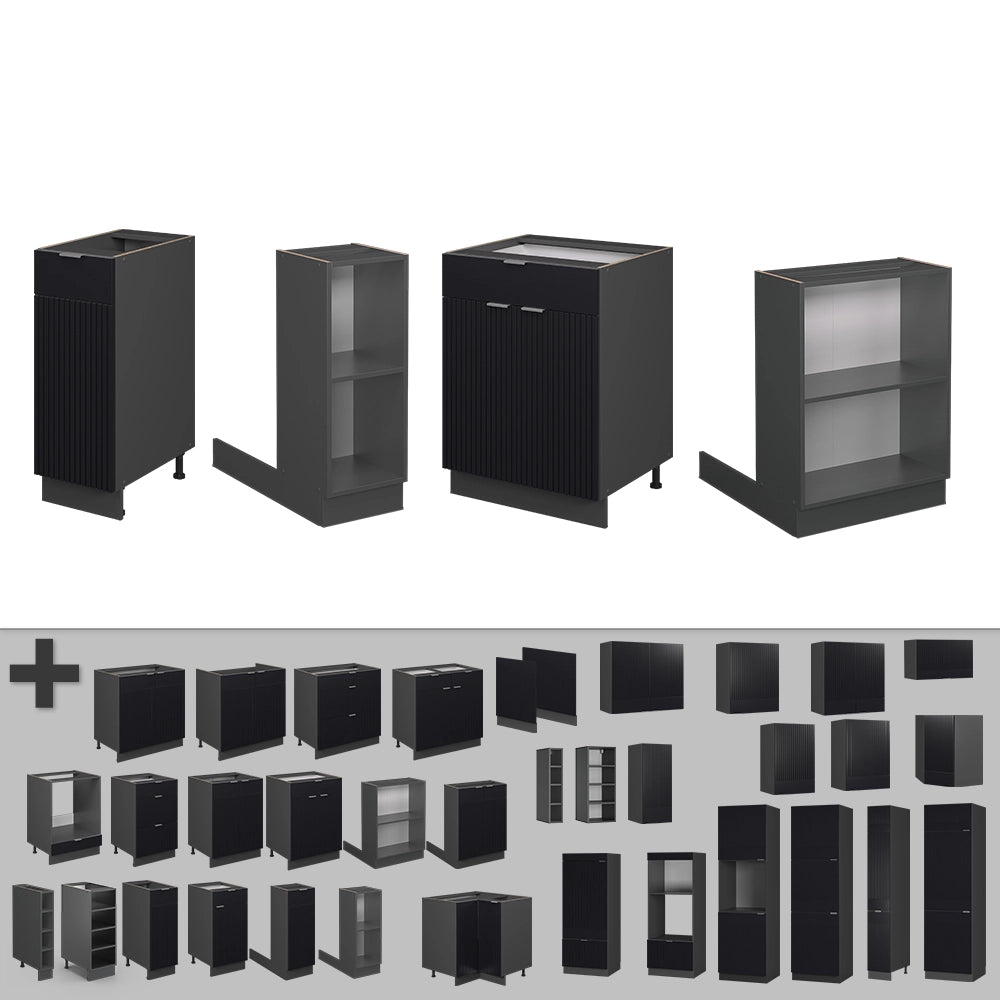 Isola cucina Fame-Line Nero rigato/Antracite 90 cm con cassetto, senza piano di lavoro Vicco