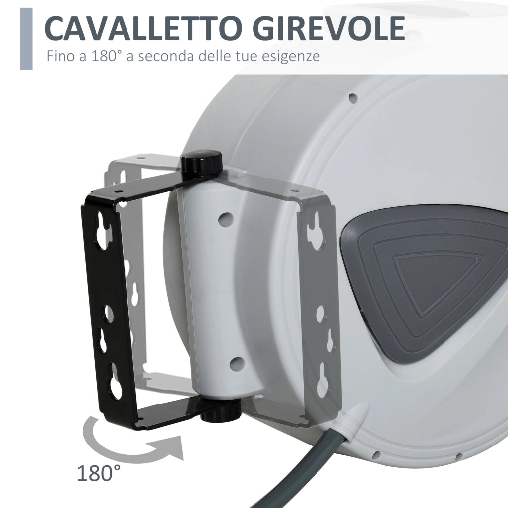 EasyComfort Avvolgitubo Automatico 20m + 194cm con Attacco Φ1/4'', Montaggio a Parete e Ruotabile di 180°, Grigio
