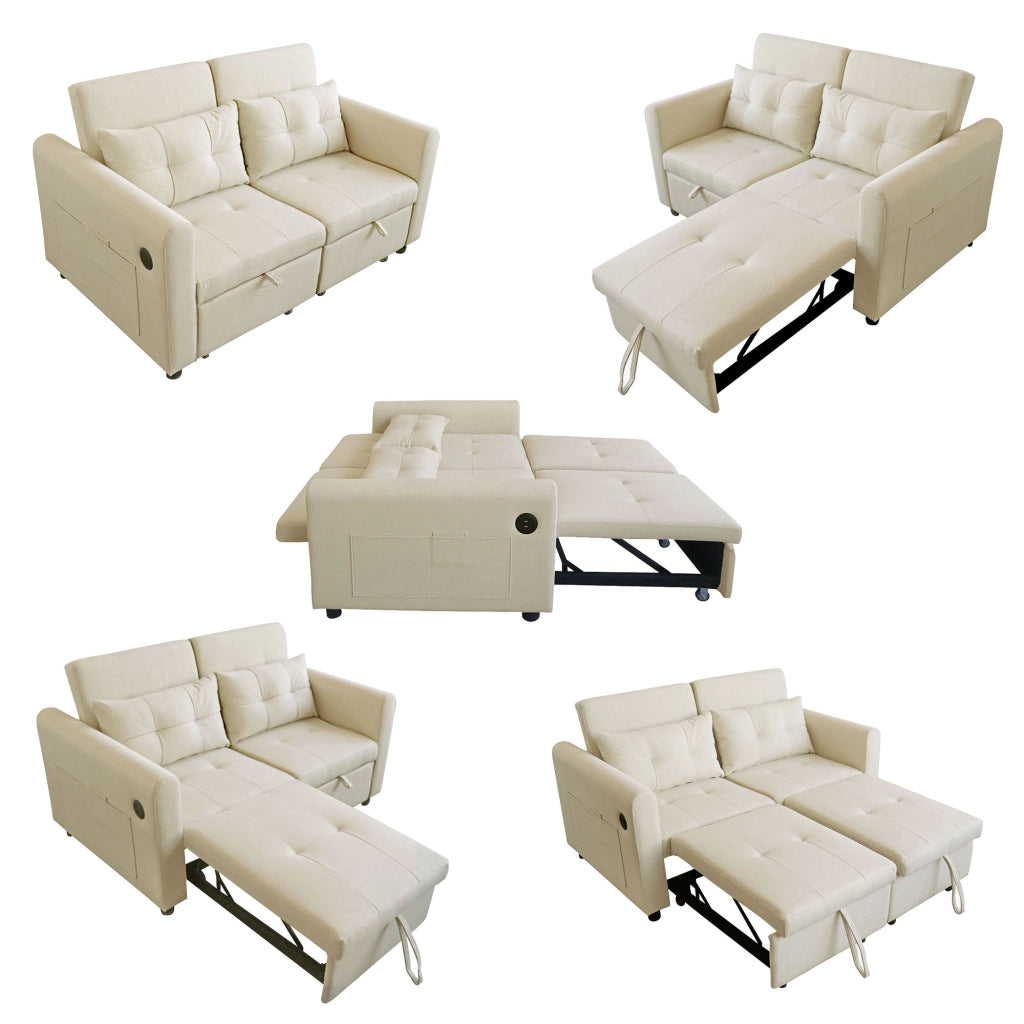 Divano Letto 3 in 1 con Schienale Regolabile, USB e Cuscini ¨C MINIMAL ¨C Grigio