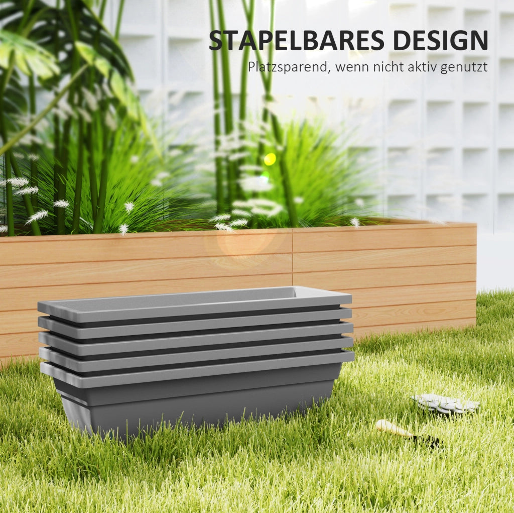 Set di 5 vasi da esterno impilabili grigi in plastica 59 x 21 x 16 cm