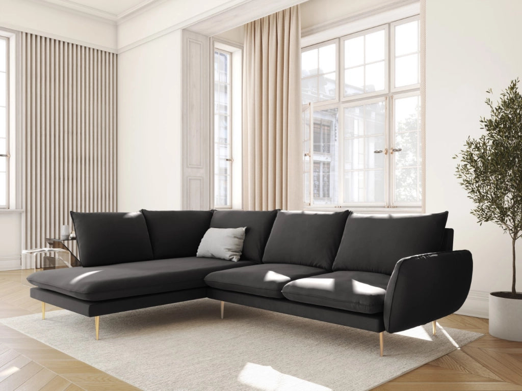 Cosmopolitan Design - Divano angolare sinistro "Vienna" 6 posti in velluto grigio scuro 