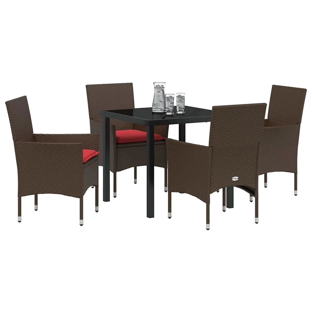 Set di tavolo e sedie con cuscino 5 pcs Marrone Rattan in PE