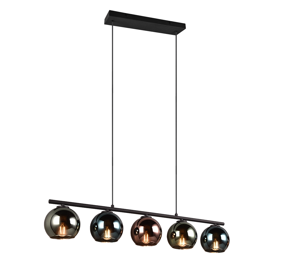 Lampada a sospensione 5 vetri, metallo, nero e multicolor, L 83 cm, Sheldon