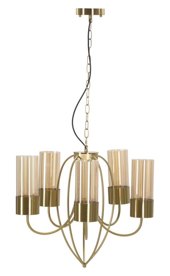 Lampadario Versailles 5 Luci Ø60x103 cm in Ferro e Vetro Nero