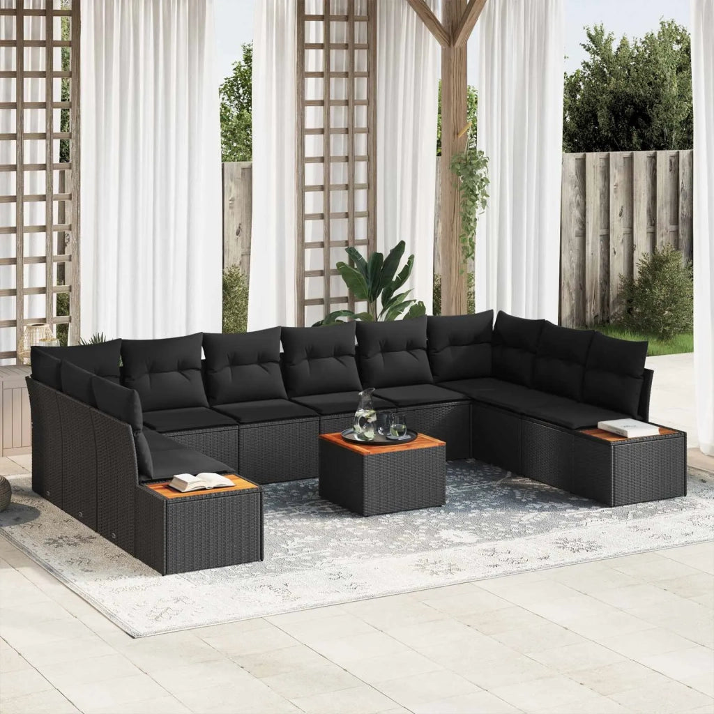 Set Divano da Giardino con cuscino 10 pcs Nero Polyrattan 3356848