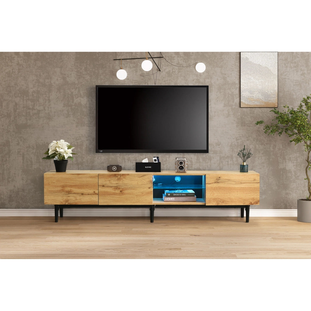 Mobile porta TV con LED controllato da app, struttura in MDF, rovere chiaro, 175 × 31 × 41 cm