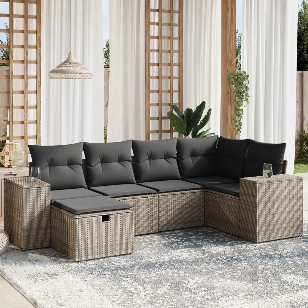 Set Divano da Giardino 6 pz con Cuscini Grigio in Polyrattancod mxl 89707
