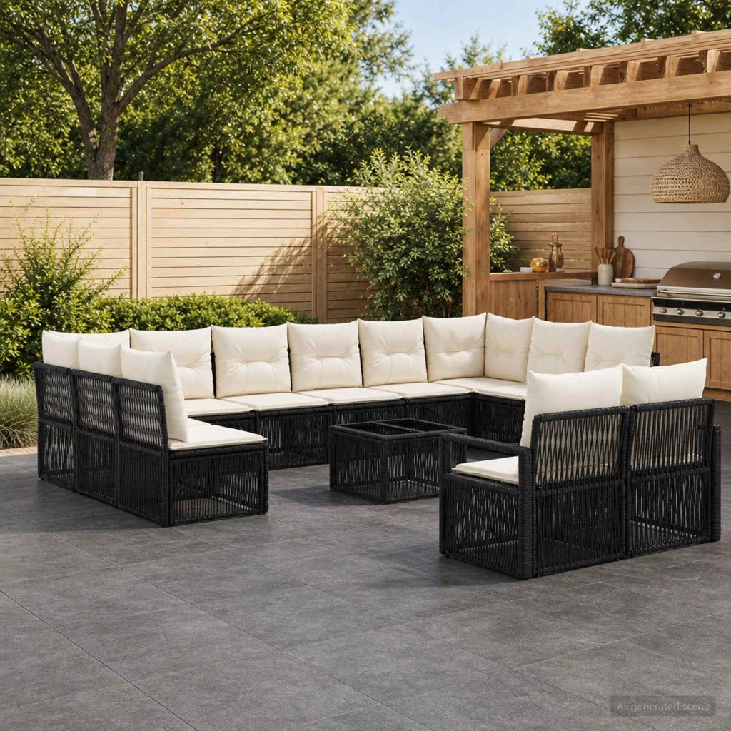 Set Divano da Giardino 13 pz Nero polyrattan 3435859