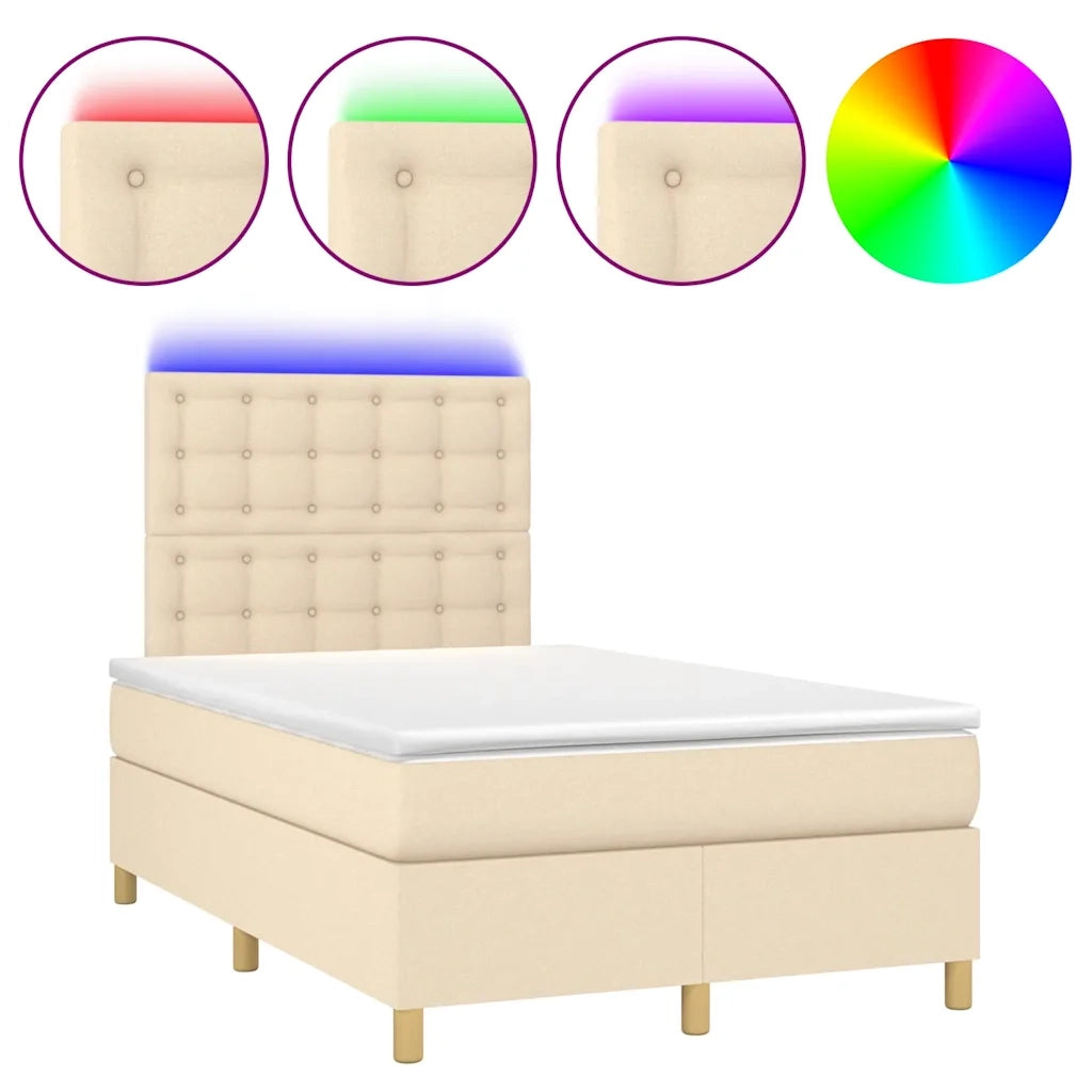 Letto a Molle con Materasso e LED Crema 120x190 cm in Tessuto 3270279