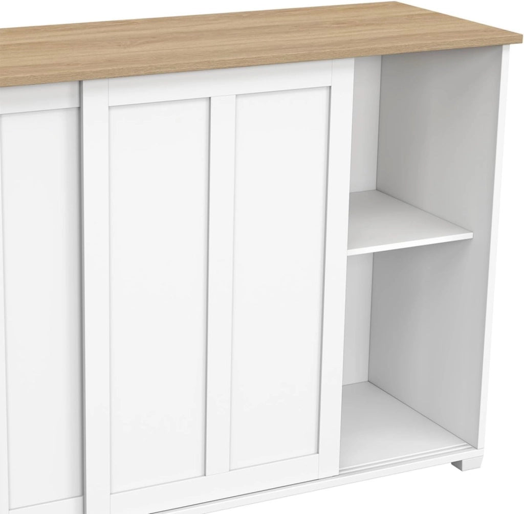 Credenza JANGO 100 cm con 2 ante scorrevoli bianche e piano in legno