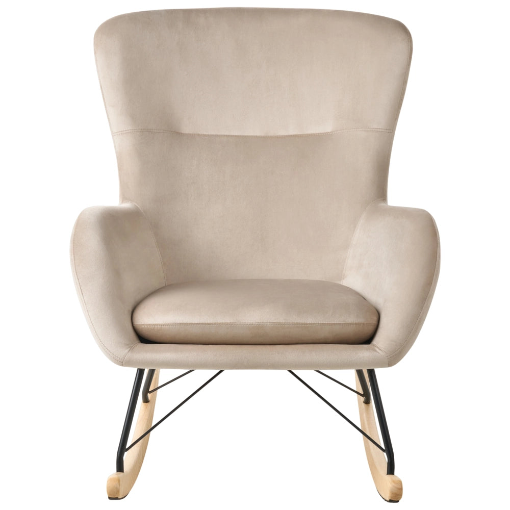 Sedia A Dondolo Velluto Beige Gambe In Metallo Pattini In Legno Moderni