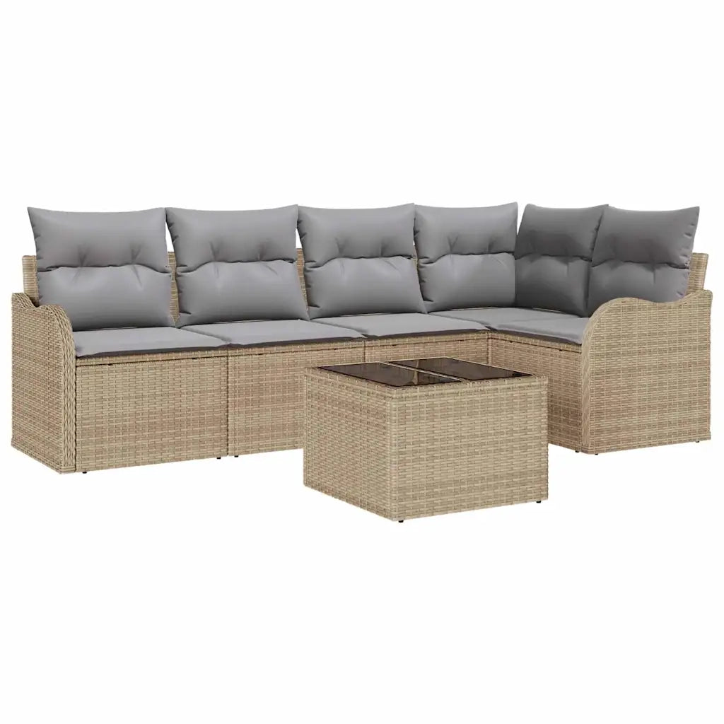 Set Divano da Giardino con cuscino 6 pcs Beige Poly Rattan 3345710