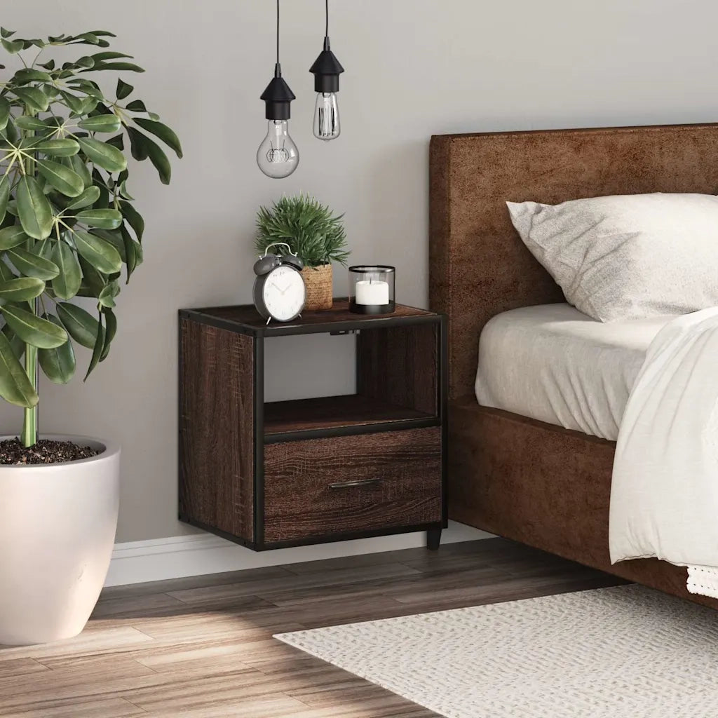 Comodino a Muro-Tavolino da notte sospeso Rovere Marrone 40x31x39,5 cm 516977