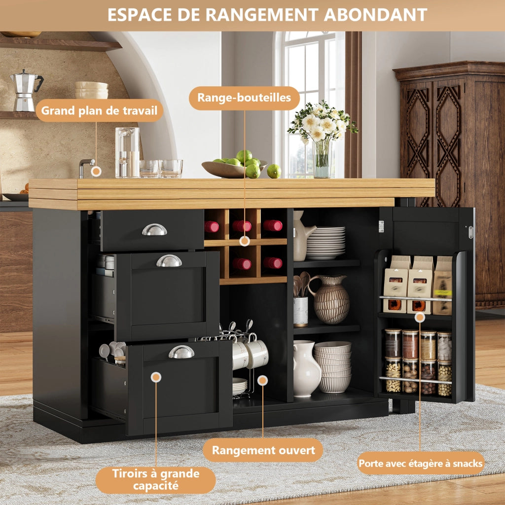 Tavolo da pranzo estensibile con contenitore; isola cucina girevole a 360°; 120 × 40 × 74 cm