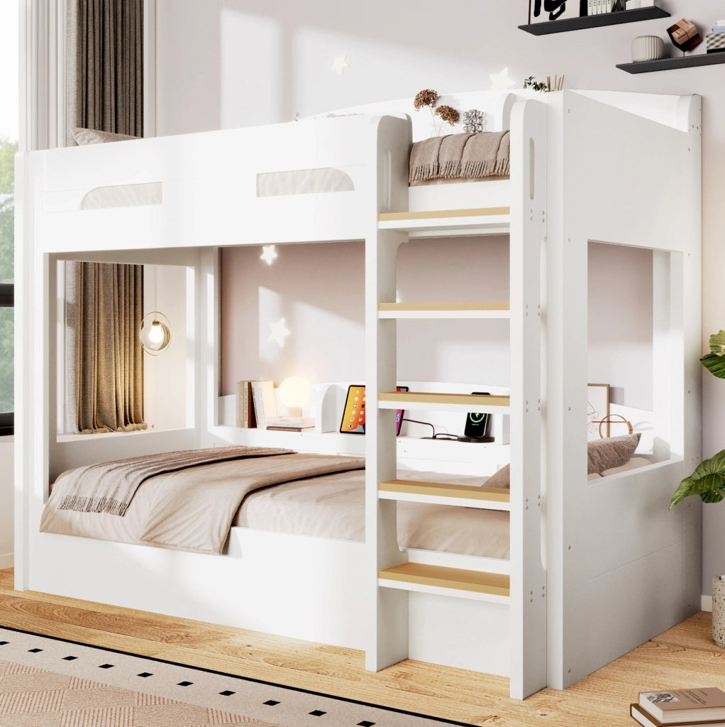 Letto a castello 90x200 cm con USB e ripiani